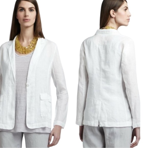 Eileen Fisher White Irish Linen Blazer Jacket Shaket Size Medium - Picture 1 of 9